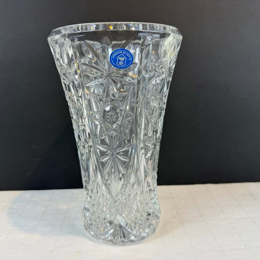 Bohemian Czech crystal hand cut vase Approx 7.5” Height